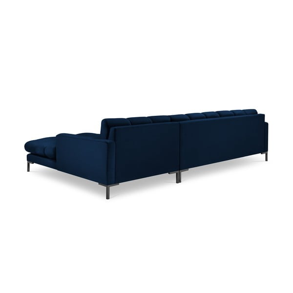 Tamsiai mėlyna aksominė kampinė sofa Cosmopolitan Design Bali, dešinysis kampas-image-4