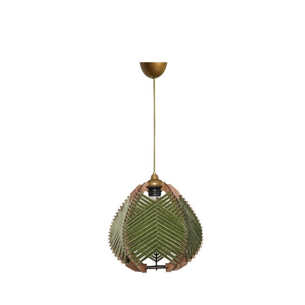 Tamsiai žalios spalvos/natūralios spalvos kabantis šviestuvas ø 25 cm su tekstiliniu gaubtu Yola – Opviq lights