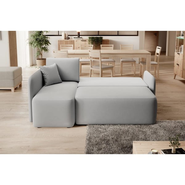 Šviesiai pilkos spalvos iš velveto sulankstoma/su sandėliavimo vieta kampinė sofa (su kairiuoju kampu/su gultu) Hadson – ELTAP-image-4