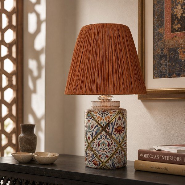 Terakotos spalvos stalinis šviestuvas (aukštis 40 cm) su gaubtu iš virvės Alev – Opviq lights-image-1