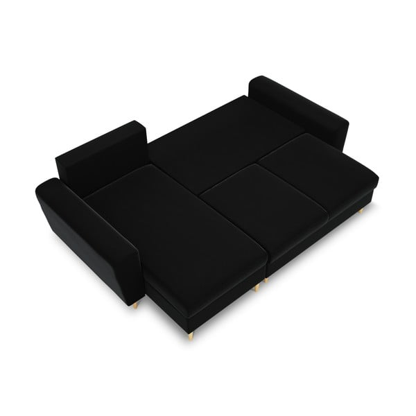 Juodos spalvos iš velveto sulankstoma/su sandėliavimo vieta kampinė sofa Kyoto – Cosmopolitan Design-image-1