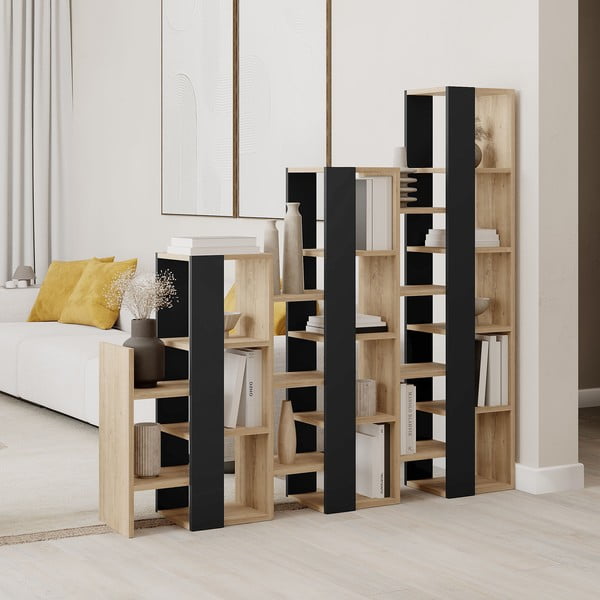 Pastatoma lentyna juodos spalvos/natūralios spalvos iš ąžuolo 158x151 cm Anissa – Marckeric-image-1