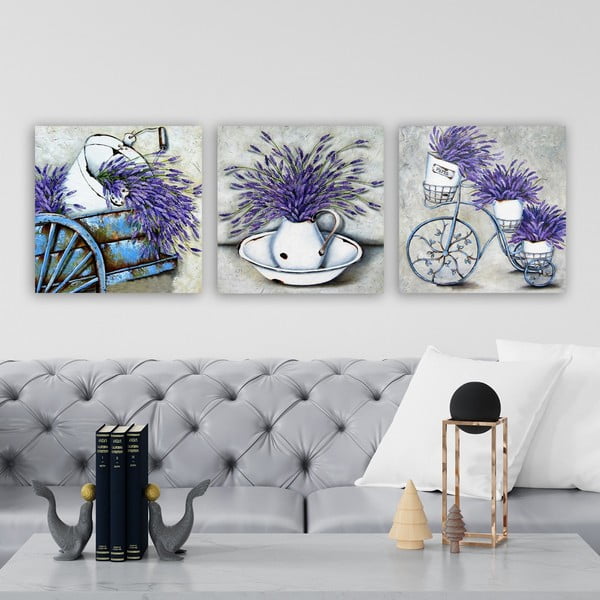 Paveikslai 3 vnt. rinkinyje 30x30 cm Lavender - Wallity-image-1