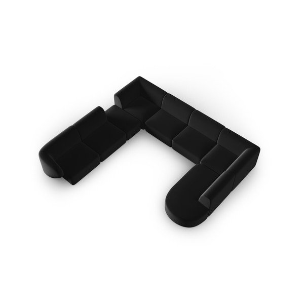 Juodos spalvos iš velveto kampinė sofa (su kairiuoju kampu/„U“ formos) Paolo – Milo Casa-image-1