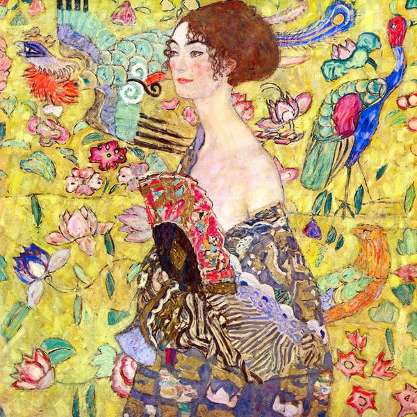 Gustav Klimt reprodukcija Lady with Fan, 60 x 60 cm