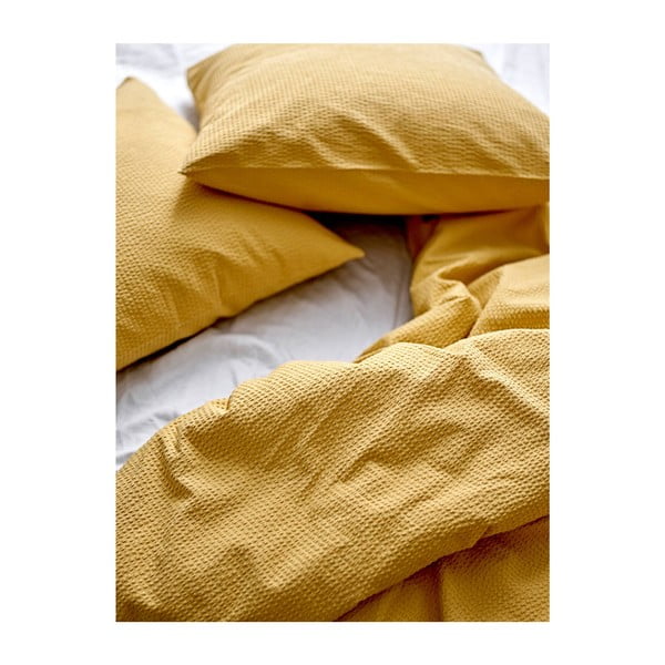 Geltona ekologiškos medvilnės patalynė 200x140 cm Wave Straw - Södahl-image-1