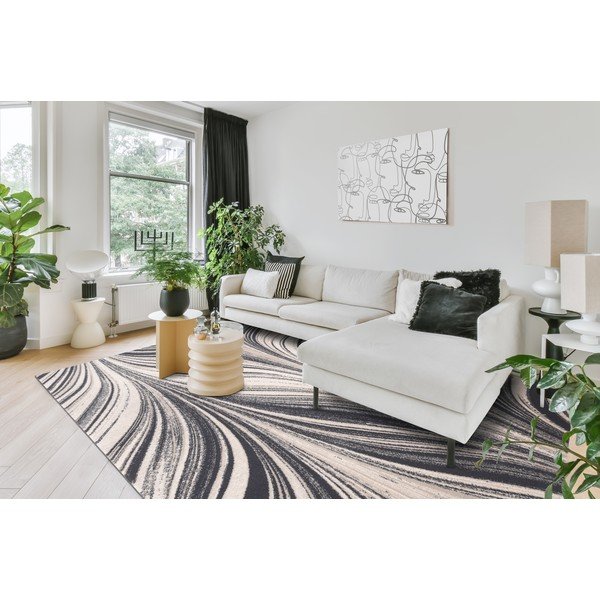 Kilimas iš vilnos pilkos spalvos/kreminės spalvos 133x180 cm Zebre – Agnella-image-1