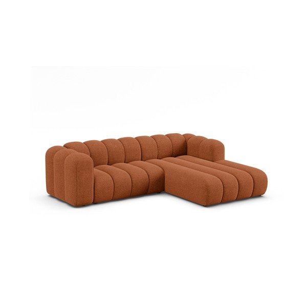 Raudonos plytų spalvos kampinė sofa iš šenilinio audinio (su dešiniuoju kampu/su gultu) Lupine – Micadoni -image-1