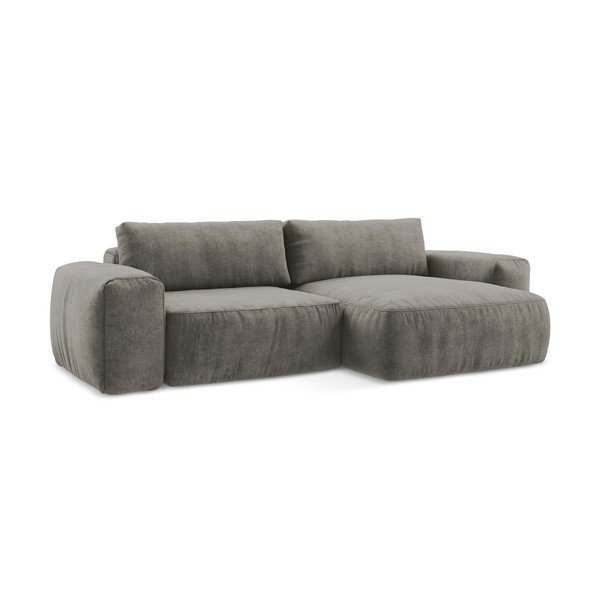 Pilkos spalvos sulankstoma kampinė sofa iš šenilinio audinio (su dešiniuoju kampu/su gultu) Kuki – Makamii-image-2