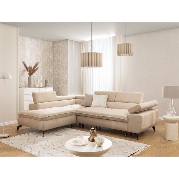Smėlio spalvos kampinė sofa iš šenilinio audinio (su kairiuoju kampu/„L“ formos) Marbeya  – Ropez-image-1