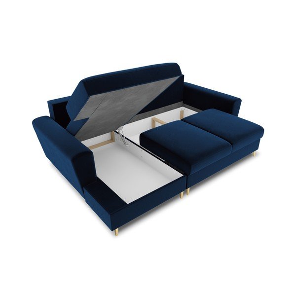Mėlynos spalvos iš velveto sulankstoma/su sandėliavimo vieta kampinė sofa (su kairiuoju kampu/su gultu) Kyoto – Cosmopolitan Design-image-3