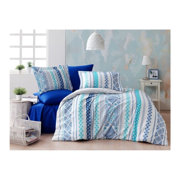 Ranforce medvilninė paklodė dvivietei lovai Zaur Blue, 200 x 220 cm