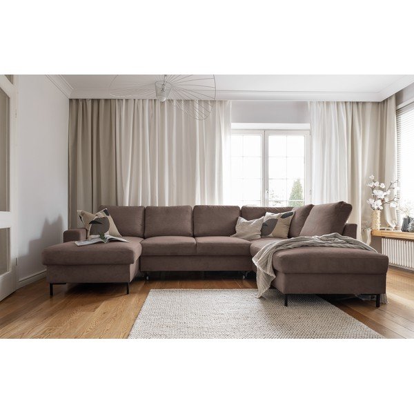 Iš kordinio velveto sulankstoma kampinė sofa rudos spalvos (su dešiniuoju kampu) Lofty Lilly – Miuform-image-4