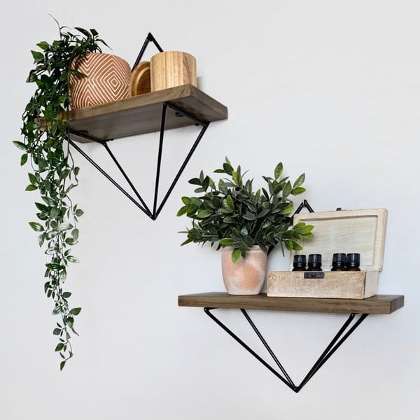 Iš eglės medžio masyvo sieninės lentynos natūralios spalvos 2 vnt. 30 cm Gem – Kalune Design-image-1