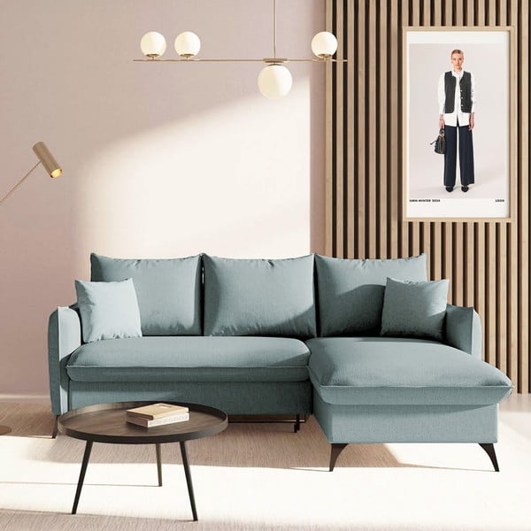 Šviesiai mėlynos spalvos sulankstoma/su sandėliavimo vieta kampinė sofa (su dešiniuoju kampu/su gultu) Brim – Rodier-image-1