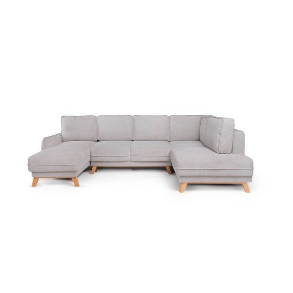 Šviesiai pilkos spalvos sulankstoma/su sandėliavimo vieta kampinė sofa iš kordinio velveto (su dešiniuoju kampu/„U“ formos) Tori – Bonami Selection