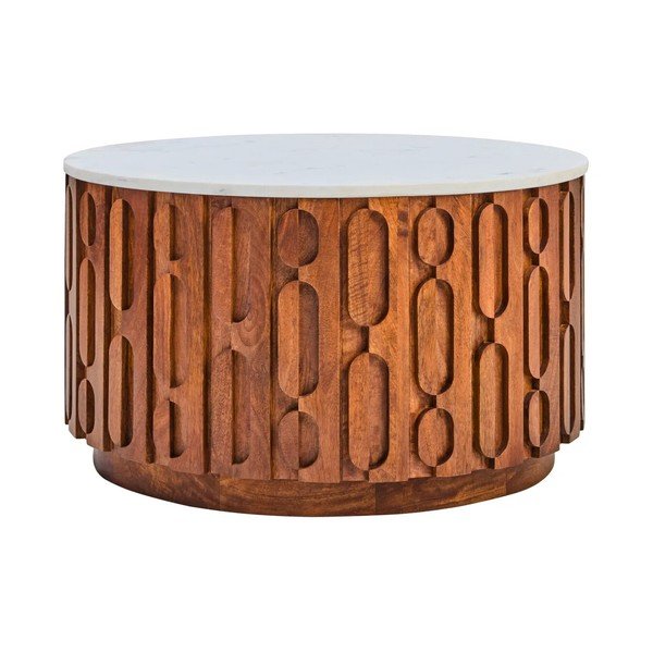 Natūralios spalvos su marmuriniu stalviršiu apvalios formos kavos staliukas ø 70 cm Torcino – Premier Housewares-image-2