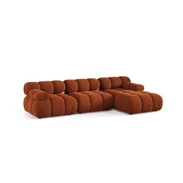 Terakotos spalvos modulinė kampinė sofa iš velveto (su dešiniuoju kampu/su gultu) – Micadoni -image-2