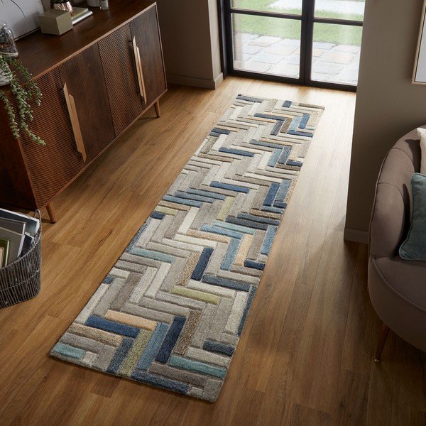 Pilkos ir mėlynos spalvos vilnonis kilimėlis Flair Rugs Russo, 60 x 230 cm-image-4