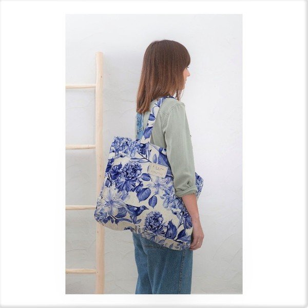 Lininis krepšys Really Nice Things Blue Flowers, plotis 44 cm-image-1