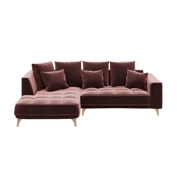Tamsiai rožinė aksominė kampinė sofa Devichy Chloe, kairysis kampas, 256 cm