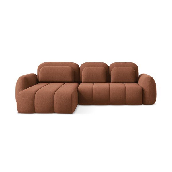 Terakotos spalvos iš boucle sulankstoma/su sandėliavimo vieta kampinė sofa (su kairiuoju kampu/su gultu) Pele – Makamii