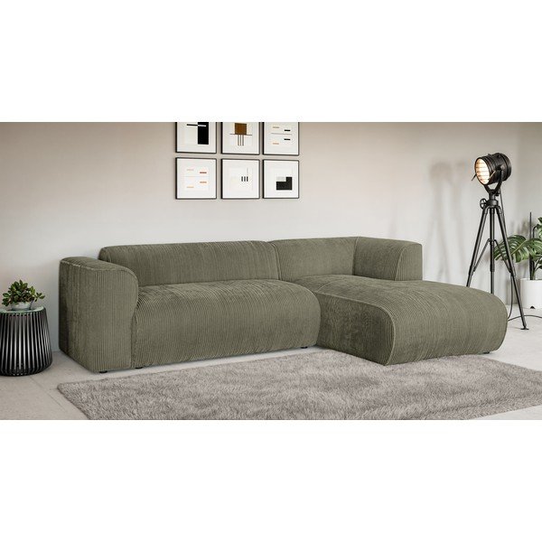 Žalios spalvos kampinė sofa iš kordinio velveto (su dešiniuoju kampu/su gultu) Merid  – Ropez-image-1