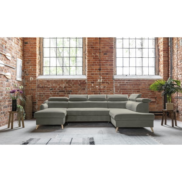 Sulankstoma kampinė sofa iš velveto šviesiai pilkos spalvos (su dešiniuoju kampu/„U“ formos) Sweet Harmony – Miuform-image-1
