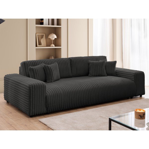 Tamsiai pilkos spalvos sulankstoma/su sandėliavimo vieta sofa iš kordinio velveto 260 cm Justin  – Ropez-image-3