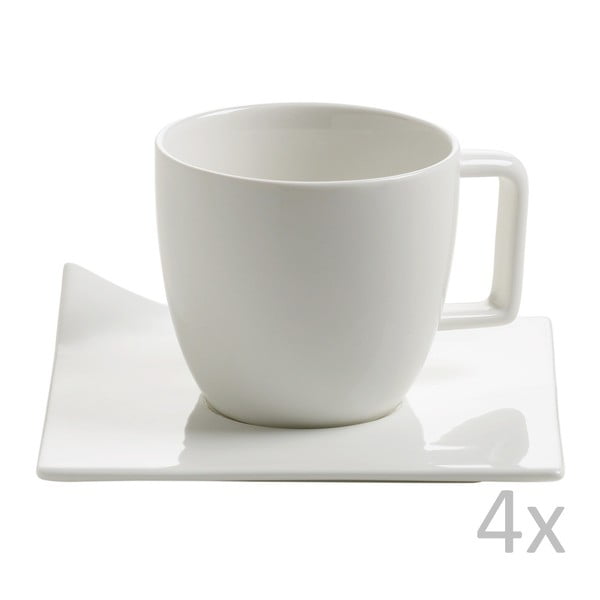 4 porcelianinių puodelių su lėkštutėmis rinkinys "Maxwell & Williams Page", 200 ml