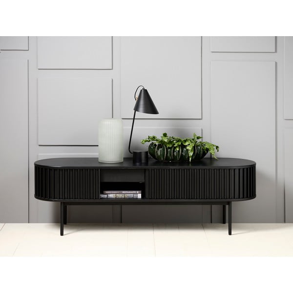 TV spintelė juodos spalvos iš ąžuolo 48x160 cm Siena – Unique Furniture-image-2