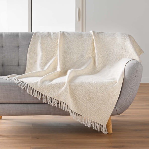 Kreminės spalvos iš medvilnės mišinio antklodė ir pledas 125x150 cm Ziggy – douceur d'intérieur-image-1