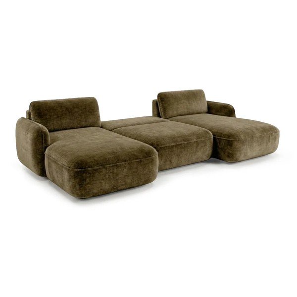 Žalios spalvos sulankstoma/su sandėliavimo vieta kampinė sofa iš velveto („U“ formos) Celeste – Bobochic Paris-image-4
