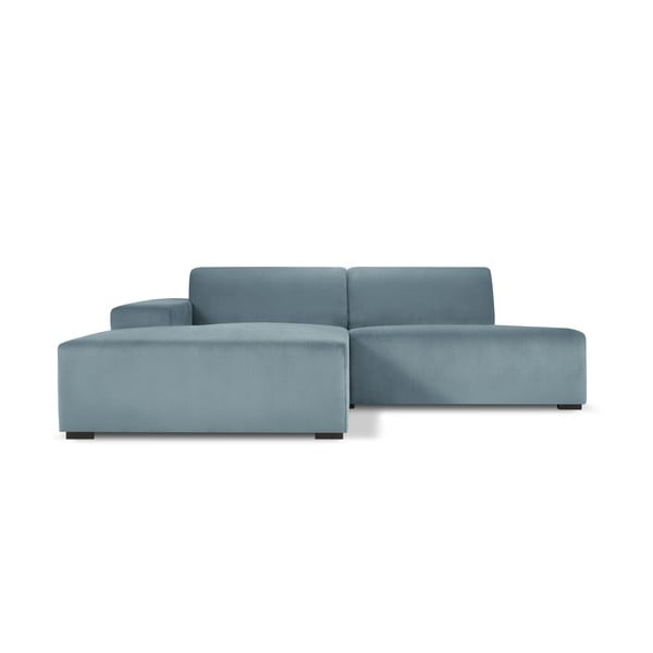Šviesiai mėlyna aksominė kampinė sofa Cosmopolitan Design Hobart, kampas kairėje