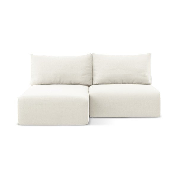 Kreminės spalvos sulankstoma/su sandėliavimo vieta kampinė sofa iš velveto (su kairiuoju kampu/su gultu) Kalena – Makamii