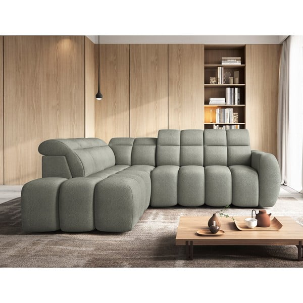 Pilkai žalios spalvos iš boucle sulankstoma/su sandėliavimo vieta kampinė sofa (su kairiuoju kampu/„L“ formos) Falconn – ELTAP-image-3