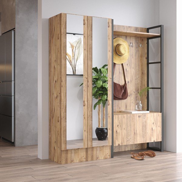 Natūralios spalvos pušies dekoro prieškambario komplektas Yvette - Kalune Design-image-4