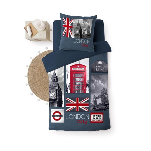 Tamsiai mėlynos spalvos iš medvilnės viengulė patalynė 140x200 cm City London – douceur d'intérieur