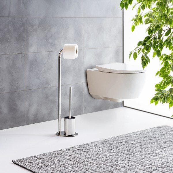 Blizgios sidabrinės spalvos iš nerūdijančio plieno tualetinio popieriaus laikiklis šepečio stovas Levante – Wenko-image-1