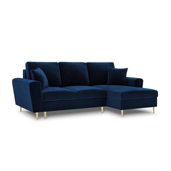 Mėlynos spalvos iš velveto sulankstoma/su sandėliavimo vieta kampinė sofa (su dešiniuoju kampu/su gultu) Kyoto – Cosmopolitan Design-image-4