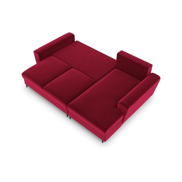 Raudonos spalvos iš velveto sulankstoma/su sandėliavimo vieta kampinė sofa (su dešiniuoju kampu/su gultu) Kyoto – Cosmopolitan Design-image-2