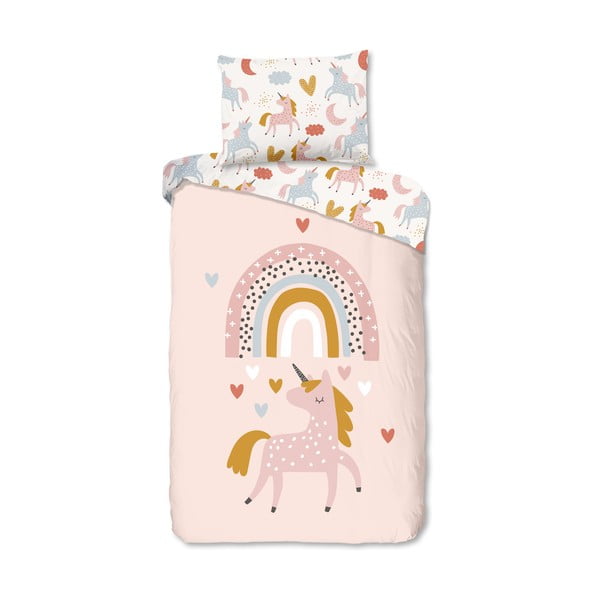 Rožinės spalvos iš medvilnės viengulė vaikiška patalynė 140x200 cm Unilove – Good Morning