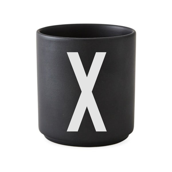 Juodas porcelianinis puodelis Design Letters Alphabet X, 250 ml