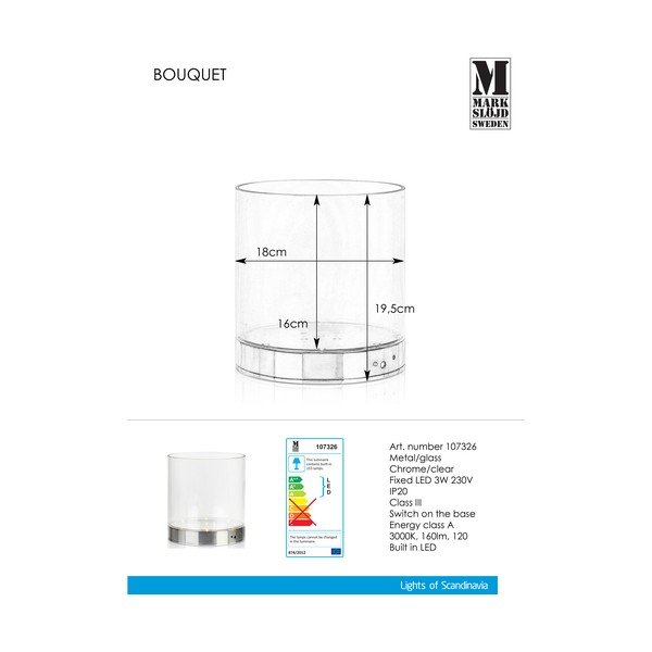 Stalo vaza su įmontuotu LED apšvietimu "Markslöjd Bouquet", 19 cm aukščio-image-3