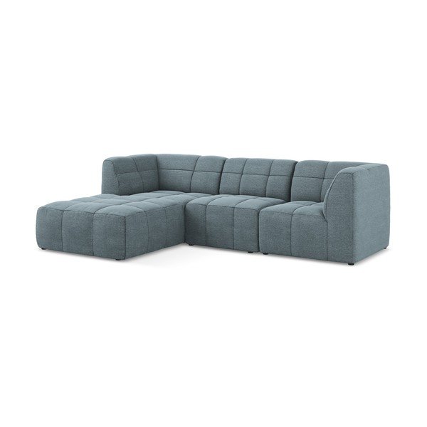 Mėlynos spalvos kampinė sofa iš boucle (su kairiuoju kampu/su gultu) Aloha – Makamii-image-2
