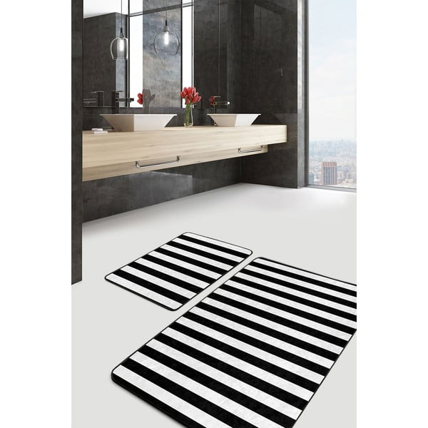 Vonios kilimėliai baltos spalvos/juodos spalvos 2 vnt. 60x100 cm – Mila Home-image-2