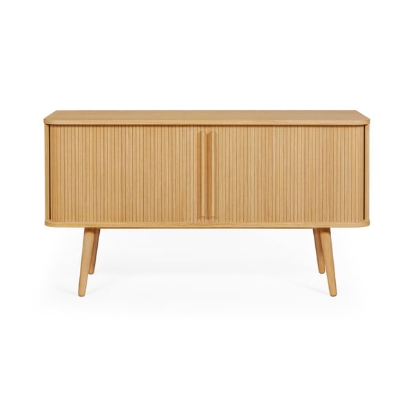 Žema šoninė spintelė natūralios spalvos iš ąžuolo su stumdomomis durimis 138x75 cm Rove – Woodman