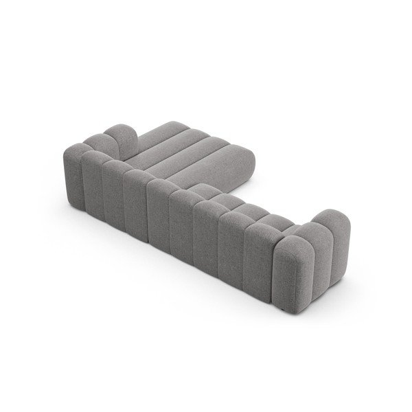 Pilkos spalvos kampinė sofa iš šenilinio audinio (su dešiniuoju kampu/su gultu) Lupine – Micadoni -image-3