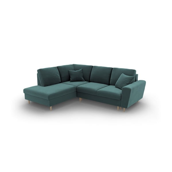 Smaragdinės spalvos iš velveto sulankstoma/su sandėliavimo vieta kampinė sofa (su kairiuoju kampu/„L“ formos) Kyoto – Cosmopolitan Design-image-2