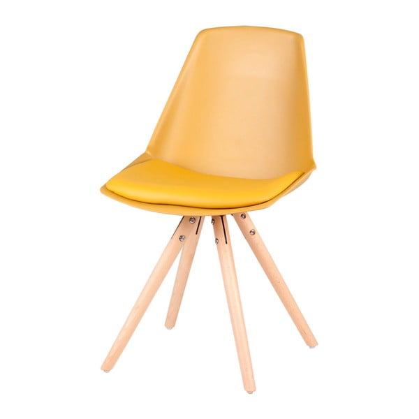 "Sømcasa Bella" 4 geltonų kėdžių su kakavos medžio kojomis rinkinys